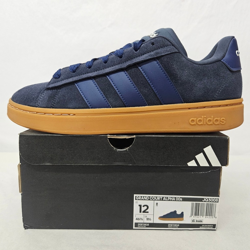 Adidas Grand Court Alpha 00s Sneakers JQ3008 Blue Suede Gum Sole Men Size 12